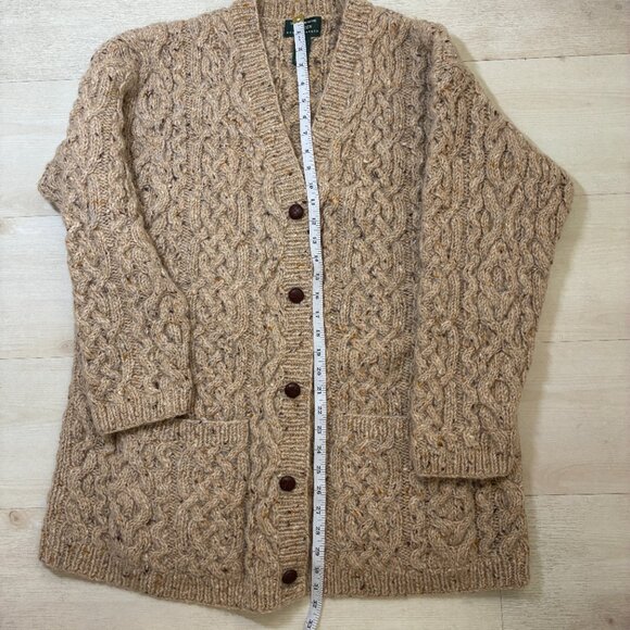 Vintage Lauren Ralph Lauren 100% Wool Chunky Cable-Knit Cardigan Size L - Picture 4 of 6